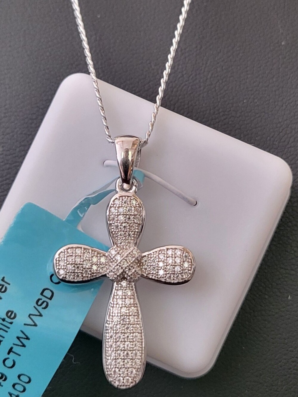 Sterling Silver Pave Cross Pendant Necklace - Silver
